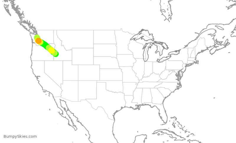 Turbulence forecast map for QXE2034, SEA to BOI