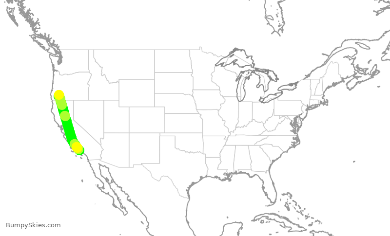 Turbulence forecast map for QXE2045, MFR to LAX