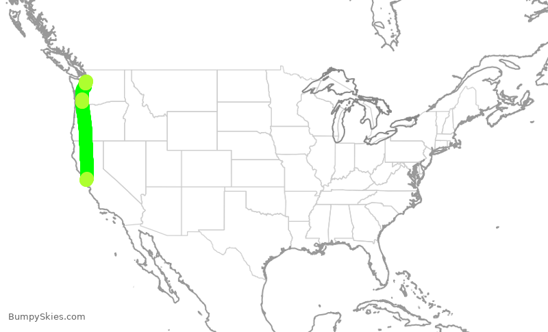 Turbulence forecast map for QXE2046, SFO to PAE