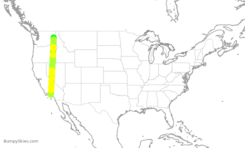 Turbulence forecast map for QXE2051, LAX to GEG