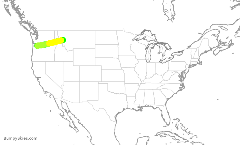 Turbulence forecast map for QXE2051, MSO to PDX