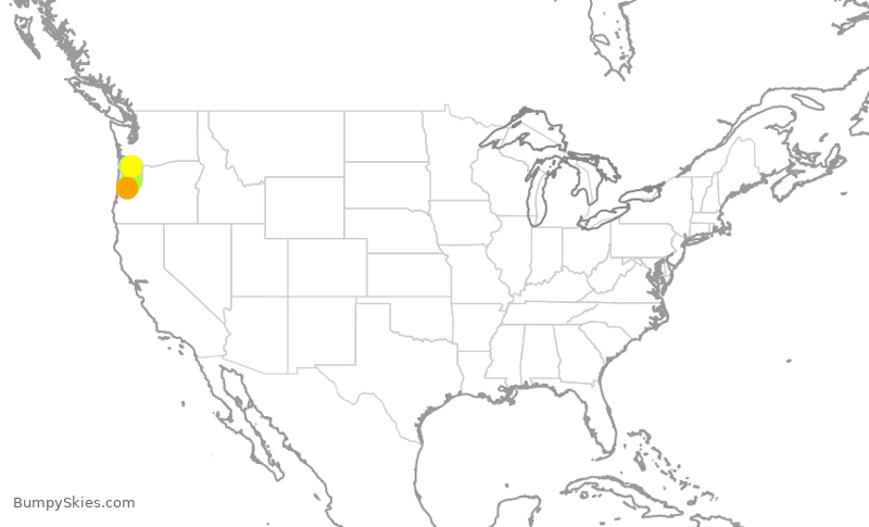 Turbulence forecast map for QXE2053, EUG to PDX