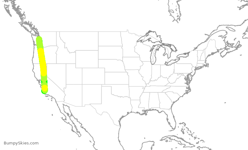 Turbulence forecast map for QXE2064, SEA to SBP