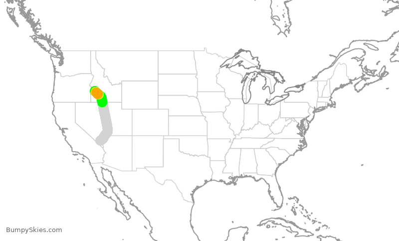 Turbulence forecast map for QXE2070, LAS to BOI