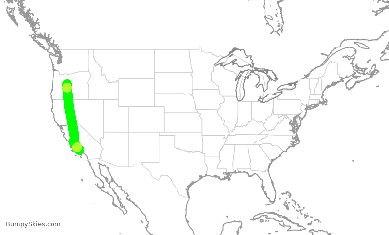Turbulence forecast map for QXE2075, RDM to LAX