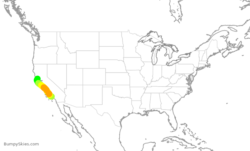 Turbulence forecast map for QXE2078, STS to LAX