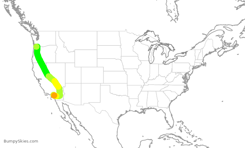 Turbulence forecast map for QXE2082, ONT to PDX