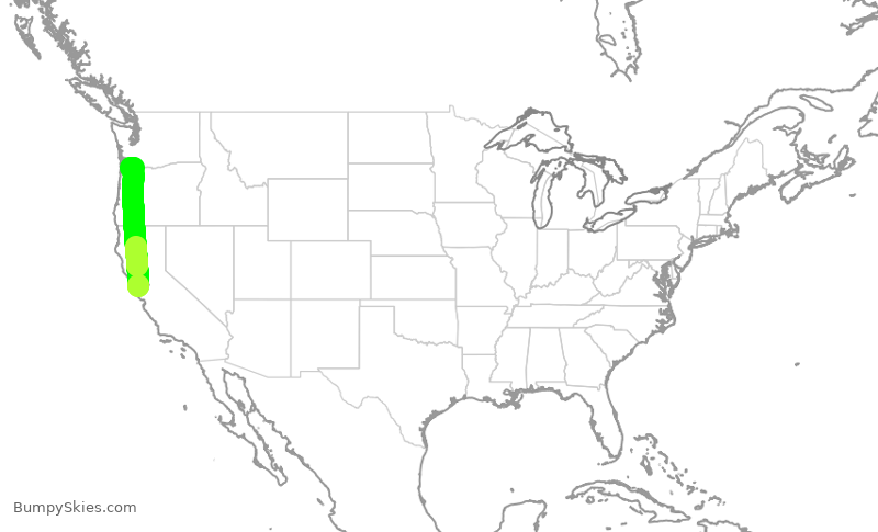 Turbulence forecast map for QXE2094, OAK to PDX