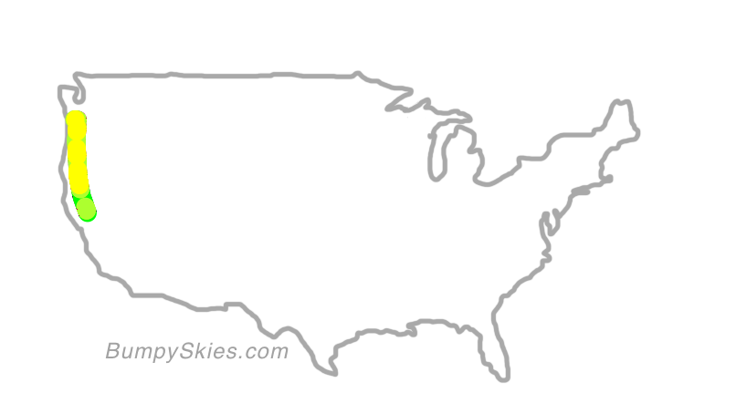 Map of continental US with illustrated flight path and turbulence forecast (described in text below)