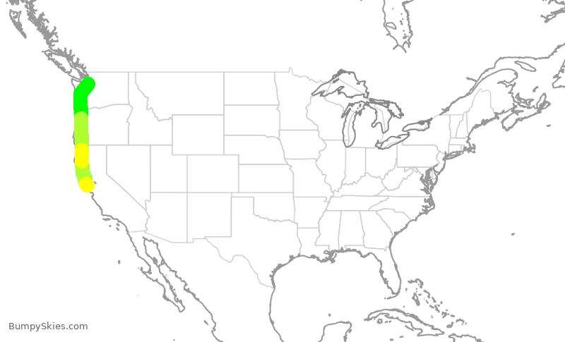 Turbulence forecast map for QXE2096, PAE to SFO