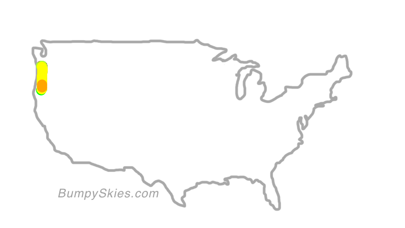 Map of continental US with illustrated flight path and turbulence forecast (described in text below)