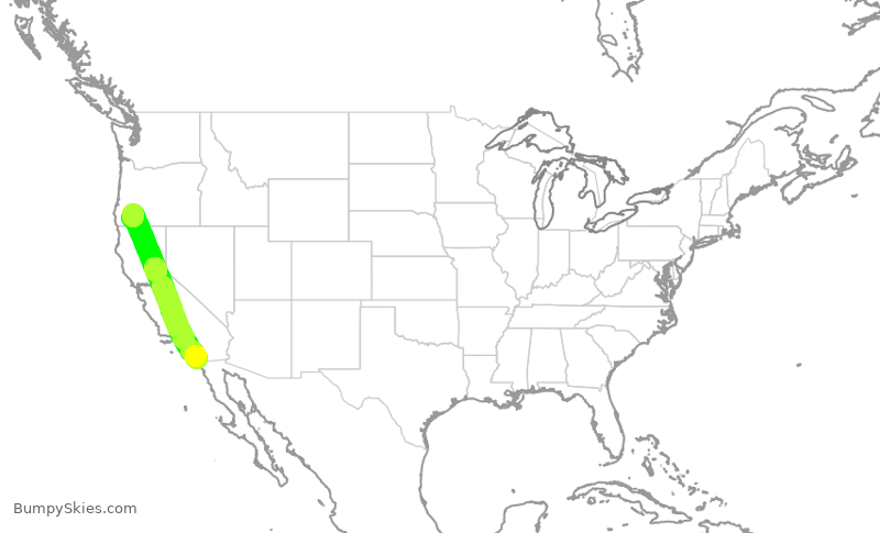 Turbulence forecast map for QXE2099, MFR to SAN