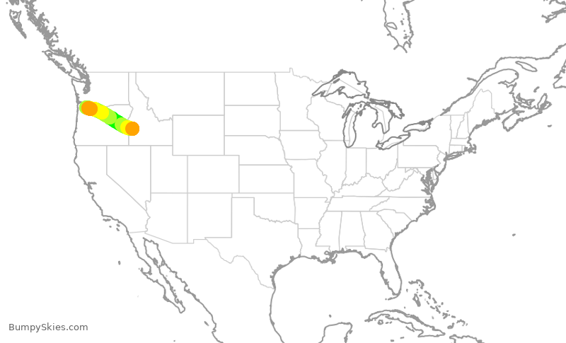 Turbulence forecast map for QXE2105, BOI to PDX