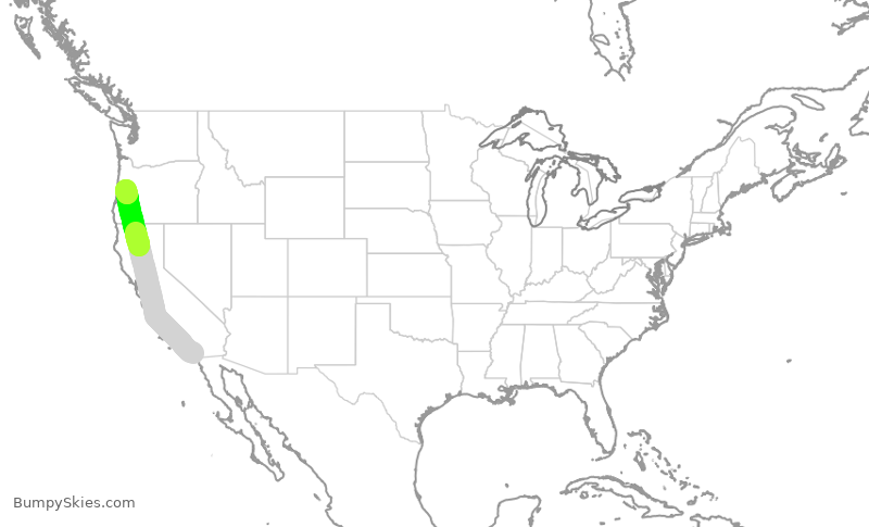Turbulence forecast map for QXE2107, SAN to EUG
