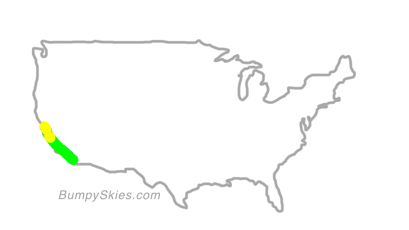 Map of continental US with illustrated flight path and turbulence forecast (described in text below)