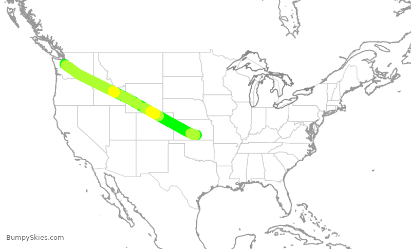 Turbulence forecast map for QXE2117, ICT to SEA