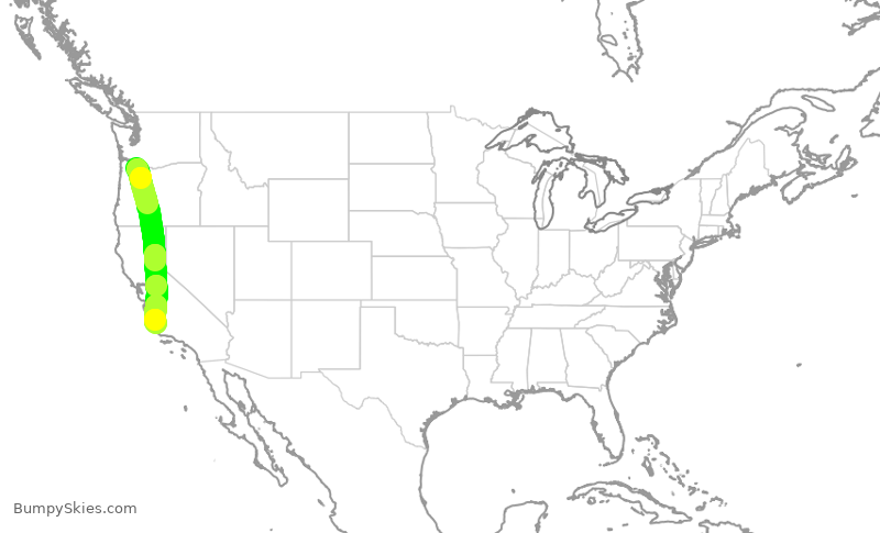 Turbulence forecast map for QXE2121, PDX to SBP