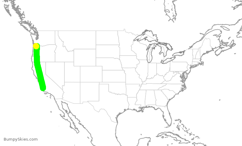 Turbulence forecast map for QXE2122, SBP to PDX