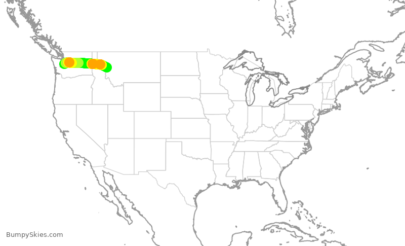 Turbulence forecast map for QXE2123, SEA to MSO