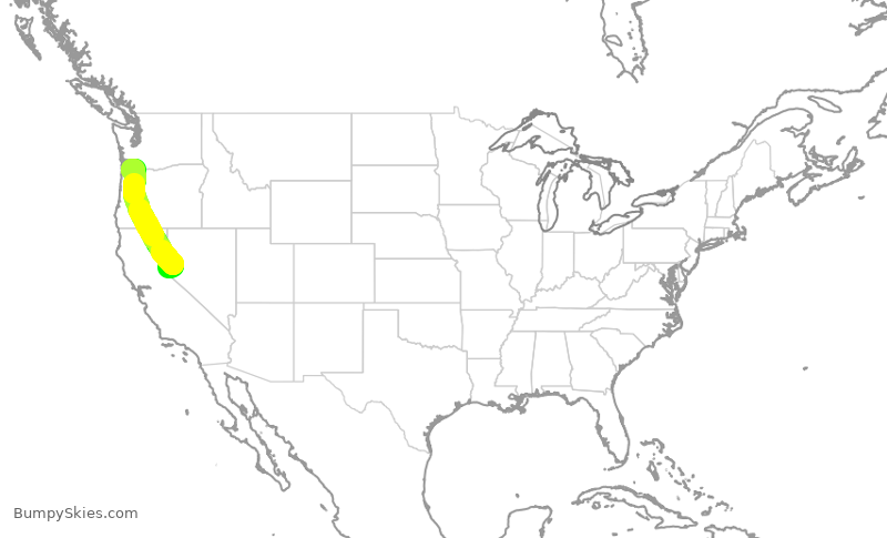 Turbulence forecast map for QXE2127, RNO to PDX