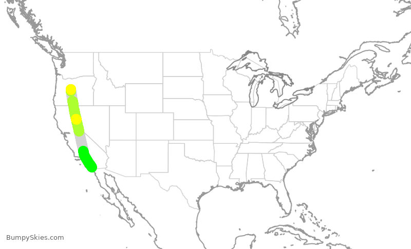 Turbulence forecast map for QXE2128, RDM to SAN