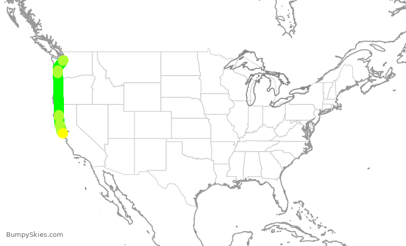 Turbulence forecast map for QXE2139, PAE to SFO