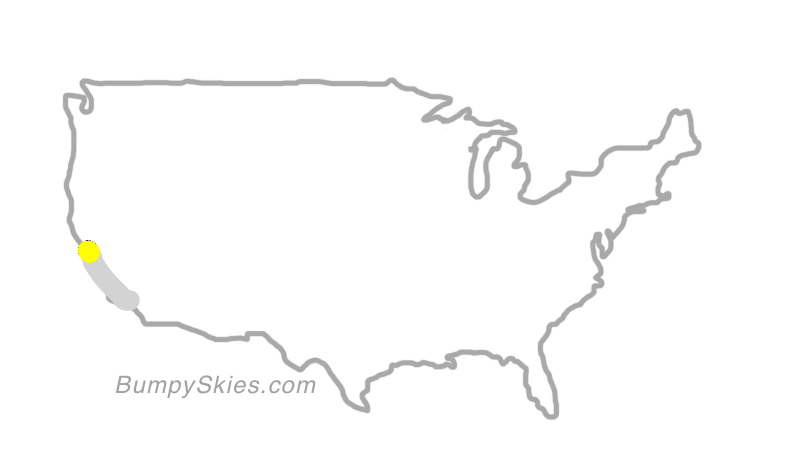 Map of continental US with illustrated flight path and turbulence forecast (described in text below)