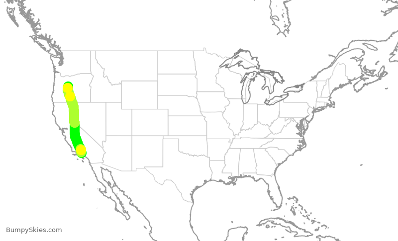 Turbulence forecast map for QXE2151, LAX to RDM