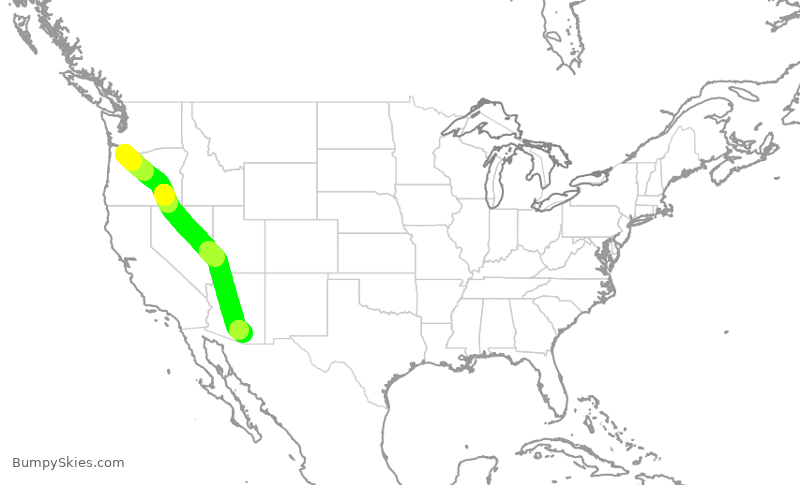 Turbulence forecast map for QXE2158, PDX to TUS