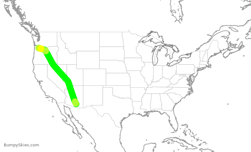 Turbulence forecast map for QXE2158, TUS to PDX