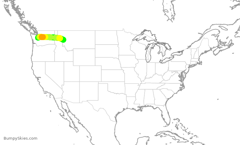 Turbulence forecast map for QXE2160, SEA to MSO