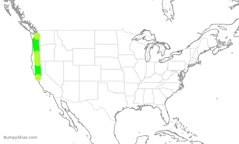 Turbulence forecast map for QXE2160, SFO to PAE