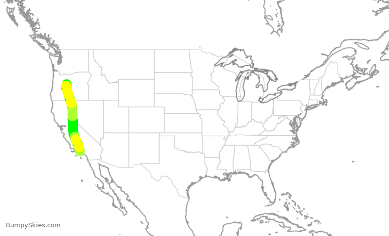 Turbulence forecast map for QXE2162, LAX to RDM