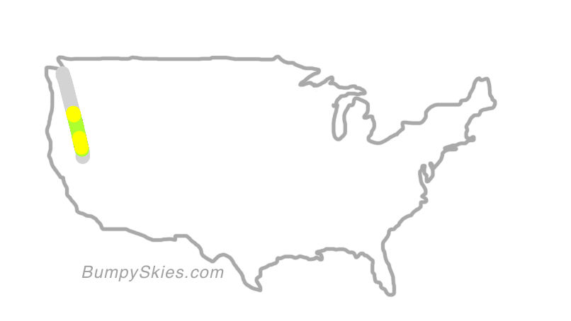 Map of continental US with illustrated flight path and turbulence forecast (described in text below)