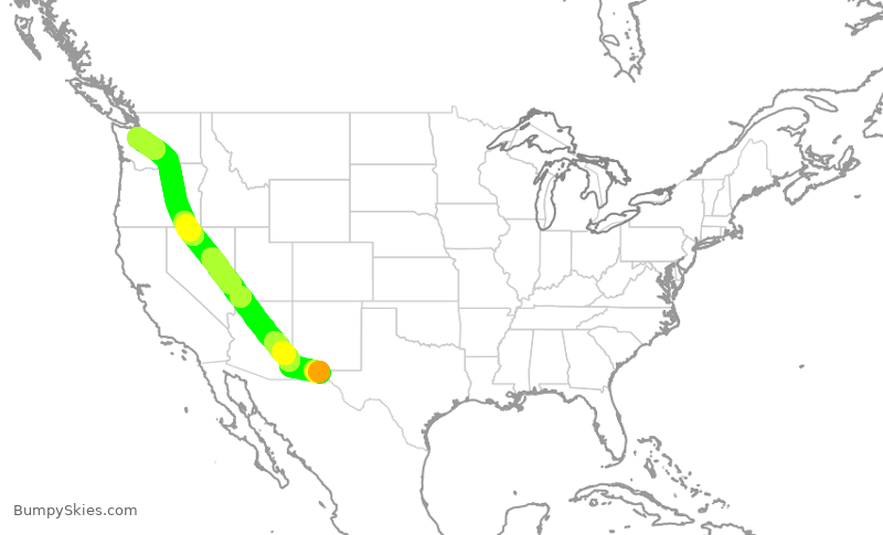 Turbulence forecast map for QXE2183, ELP to SEA