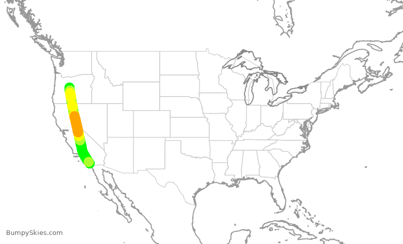 Turbulence forecast map for QXE2185, RDM to SAN