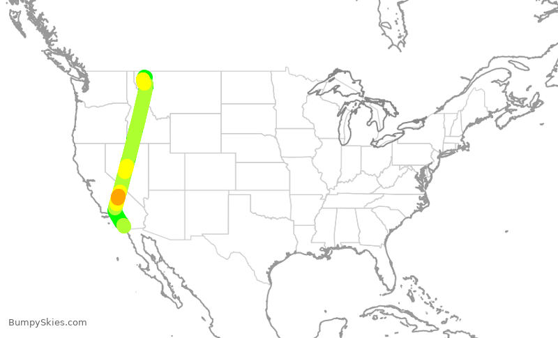 Turbulence forecast map for QXE2187, FCA to SAN