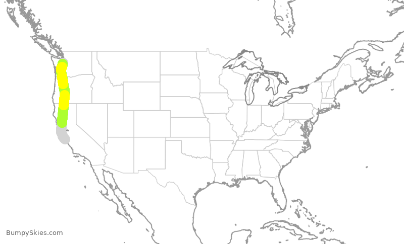 Turbulence forecast map for QXE2187, MRY to SEA