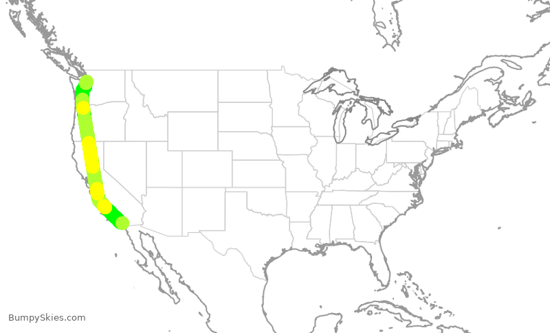 Turbulence forecast map for QXE2189, SAN to PAE