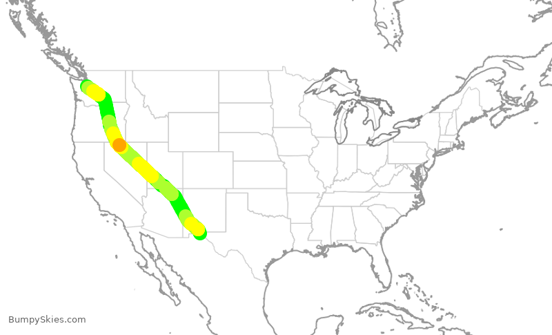 Turbulence forecast map for QXE2191, ELP to SEA