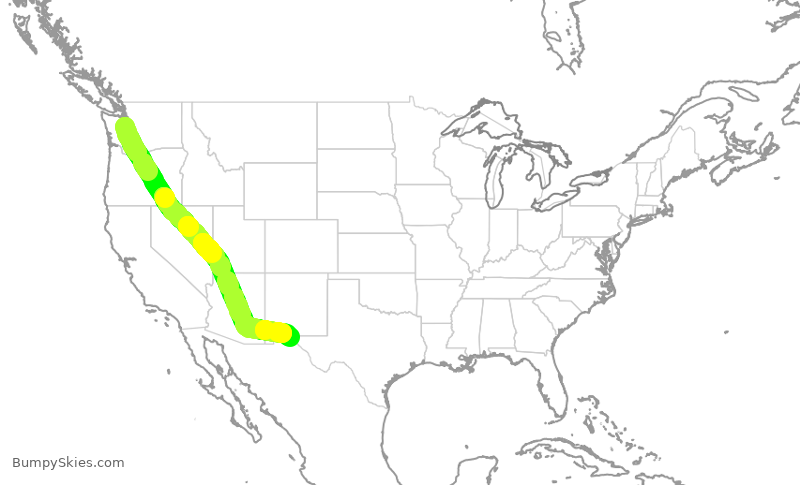 Turbulence forecast map for QXE2191, SEA to ELP