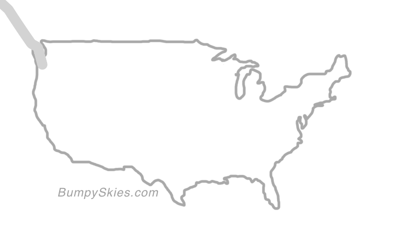 Map of continental US with illustrated flight path and turbulence forecast (described in text below)