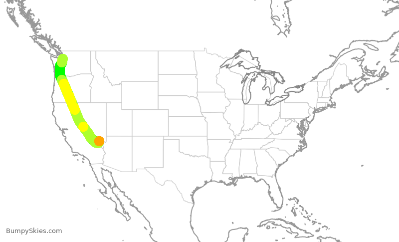 Turbulence forecast map for QXE2196, LAS to PAE