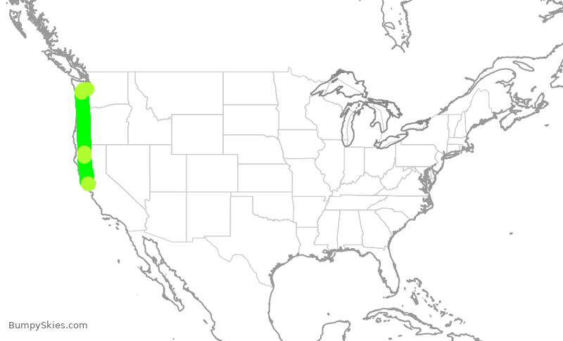 Turbulence forecast map for QXE2204, SEA to OAK