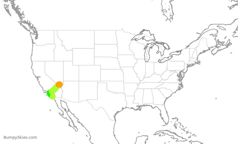 Turbulence forecast map for QXE2205, SAN to LAS