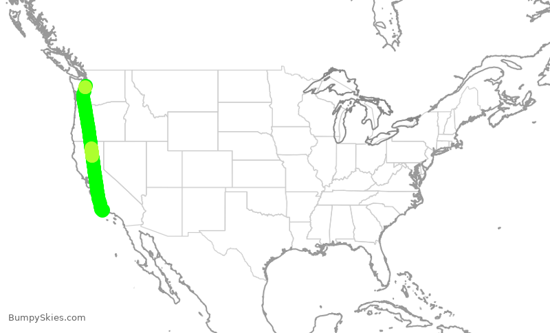 Turbulence forecast map for QXE2214, SBA to SEA