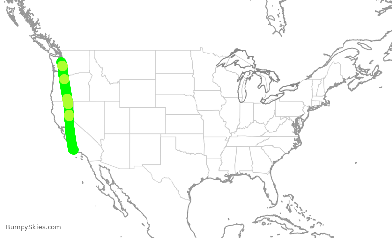 Turbulence forecast map for QXE2214, SEA to SBA