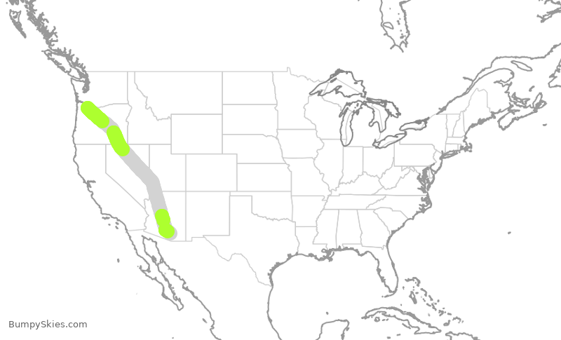 Turbulence forecast map for QXE2215, PDX to TUS
