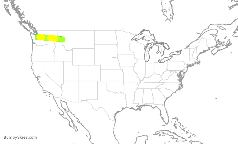Turbulence forecast map for QXE2219, MSO to SEA