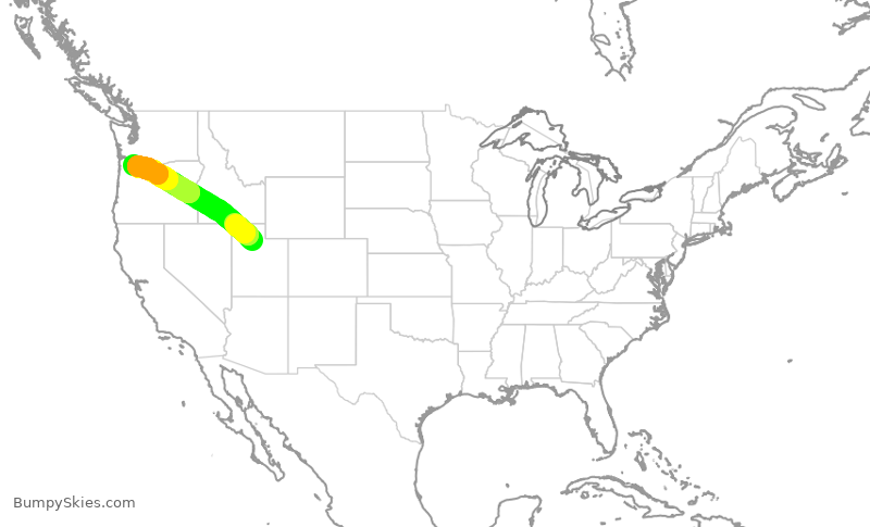 Turbulence forecast map for QXE2226, SLC to PDX